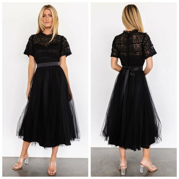 Baltic Born Dresses & Skirts - Baltic Born Darcy Black Lace Tulle Midi Dress